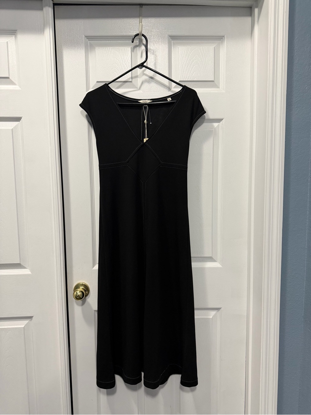 NWT Max Studio London Black Contrast Stitch Fit & Flare Midi Dress Size S - Picture 2 of 6